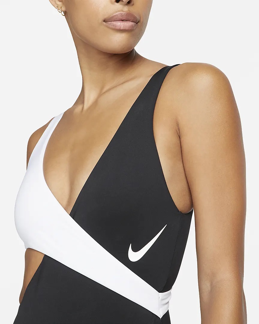 NIKE Color Block Maillot de bain une pièce croisé Noir/Blanc