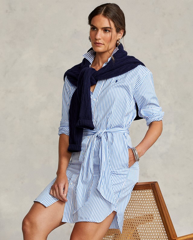 Polo Ralph Lauren Robe-chemise ceinturée rayée Blanc/Bleu
