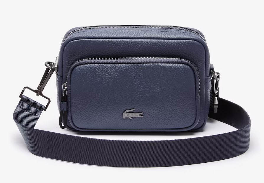 Sacoche rectangulaire Soft Mate Lacoste zippée en cuir grainé bleu