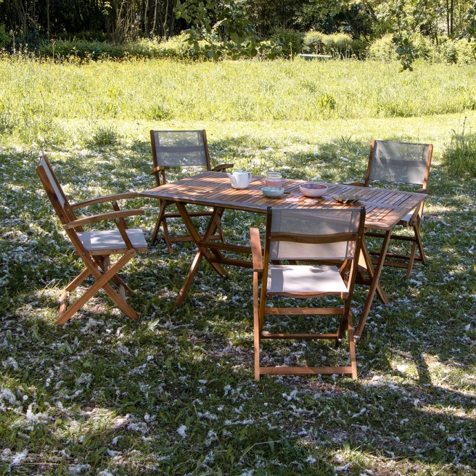 Salon de jardin HANOÏ 4 places en bois d'acacia gris