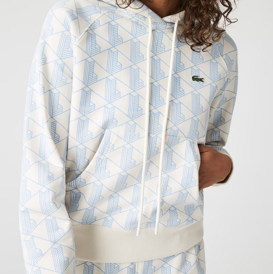 Sweatshirt à capuche Lacoste L!VE loose fit en coton monogramme Blanc/Bleu