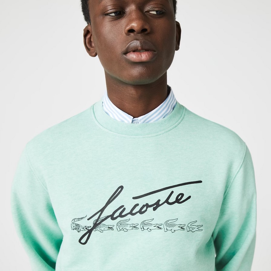 Sweatshirt à col rond Lacoste en molleton de coton imprimé signature vert