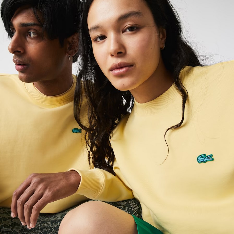 Sweatshirt à col rond unisexe Lacoste L!VE en molleton de coton Jaune