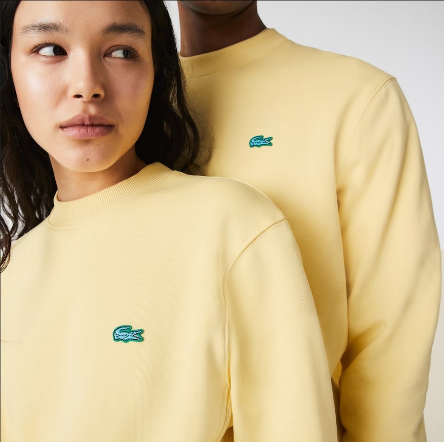 Sweatshirt à col rond unisexe Lacoste L!VE en molleton de coton Jaune