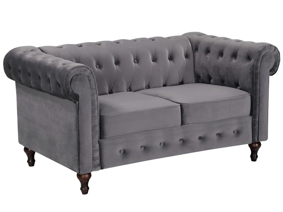 Canapé Chesterfield CHESS 2 places tissu Gris