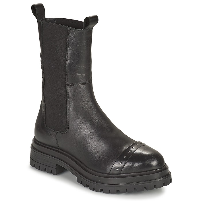 Boots hautes CHELSEA IKKS en cuir noir détails clous
