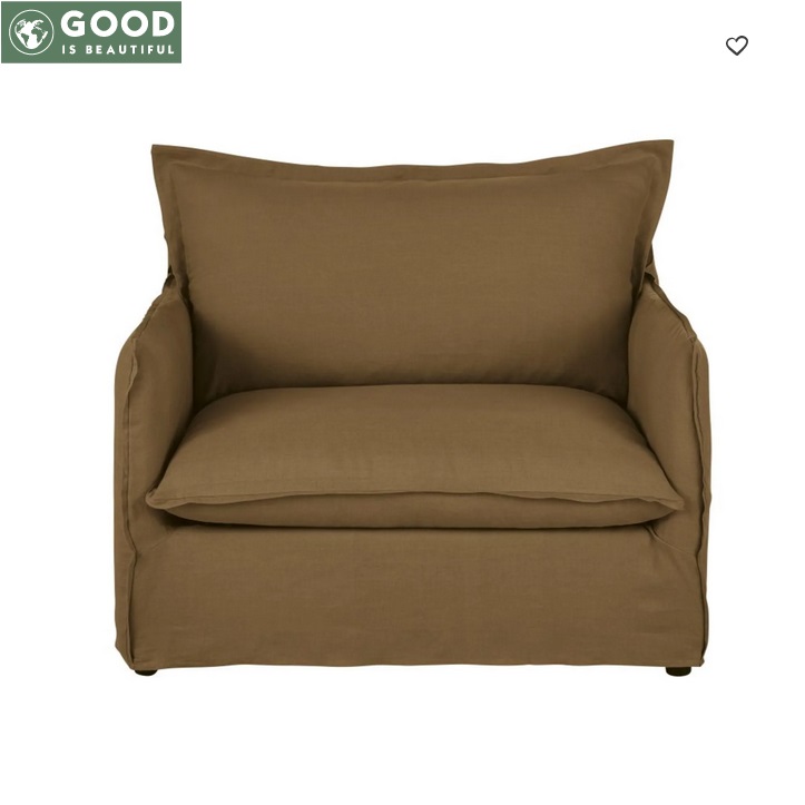 Fauteuil convertible BARCELONE en lin froissé marron havane - Maisons du Monde
