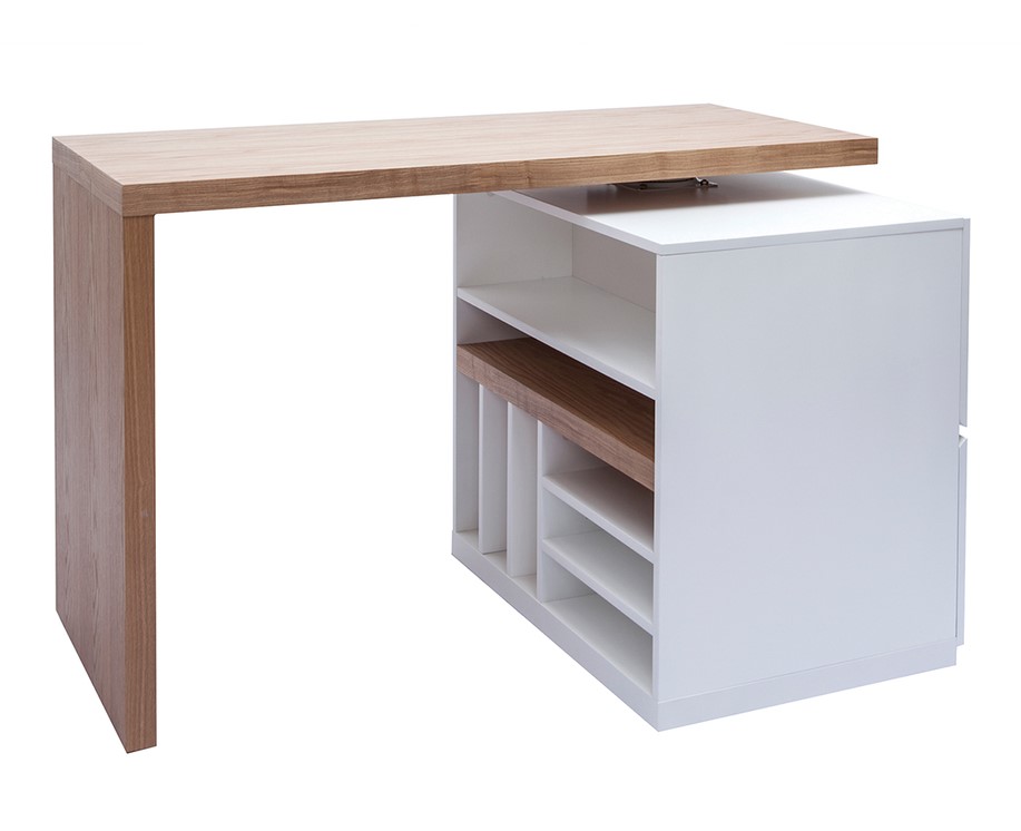 Îlot Table de bar modulable MAX avec rangement blanc mat et chêne