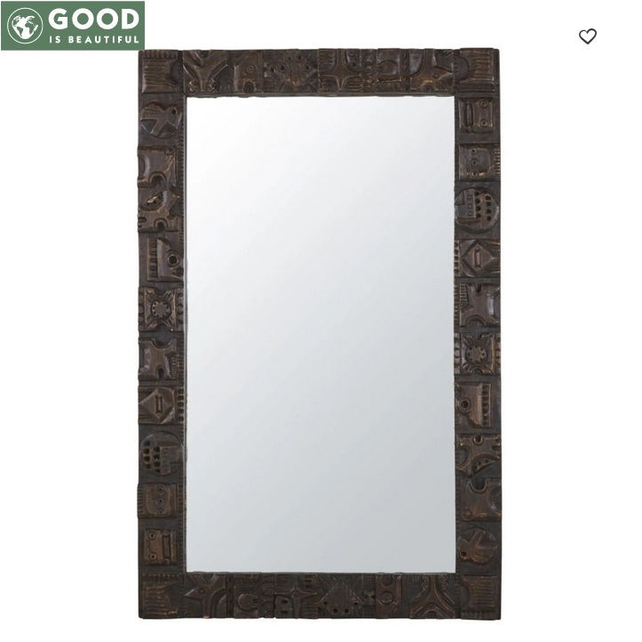 Miroir rectangulaire MADI encadrement en bois marron gravé
