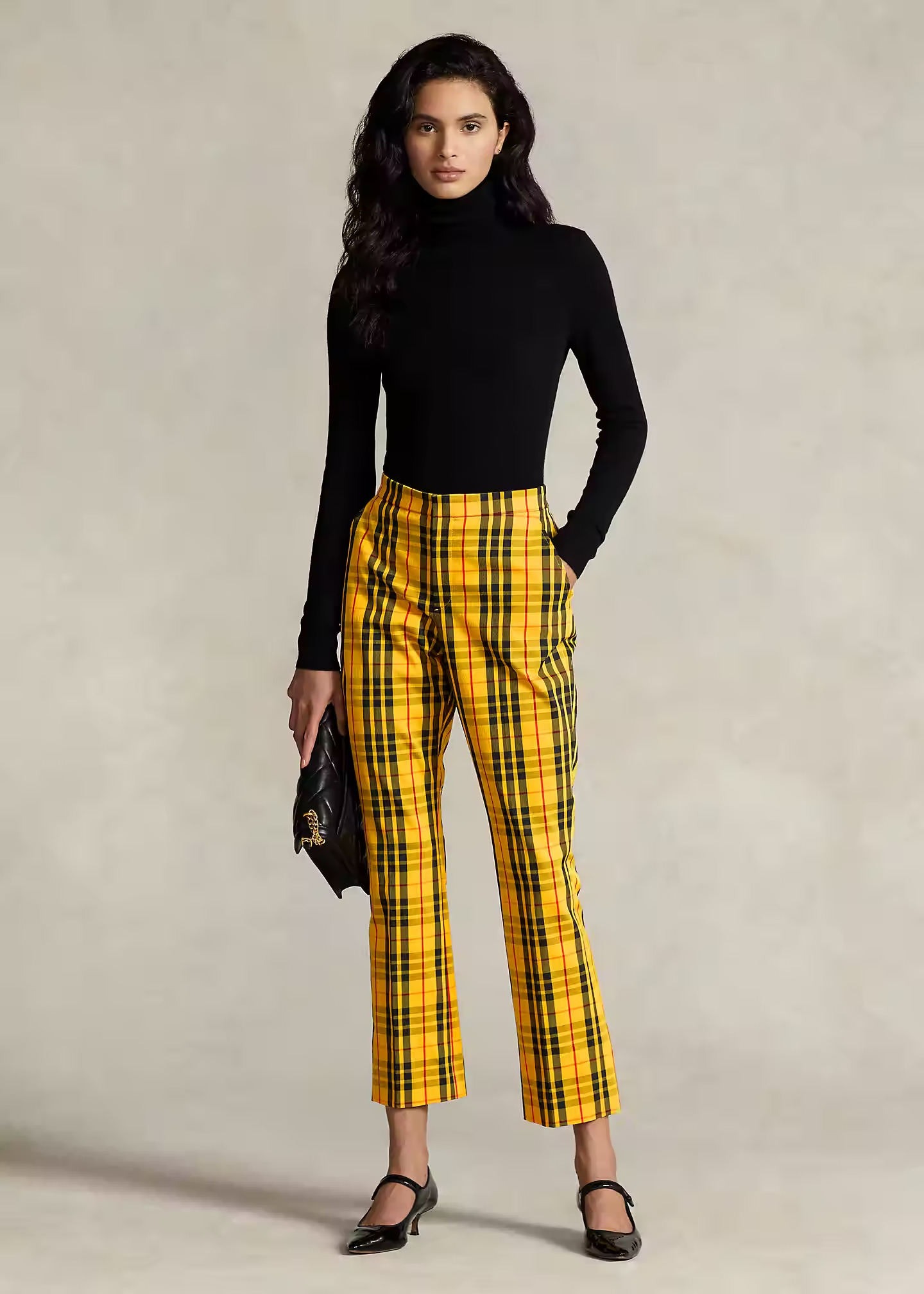 Polo Ralph Lauren Pantalon 7/8 évasé écossais en taffetas Motif écossais jaune