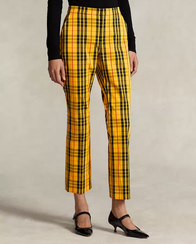 Polo Ralph Lauren Pantalon 7/8 évasé écossais en taffetas Motif écossais jaune