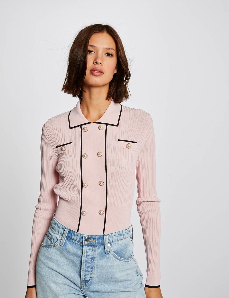 Pull manches longues MLUCILE Morgan avec boutons rose clair