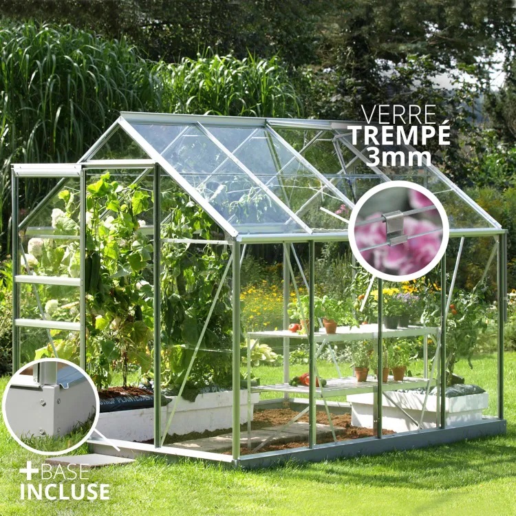 Serre de jardin aluminium et verre trempé LAMS Alium Venus 5000 4,96 m² alu