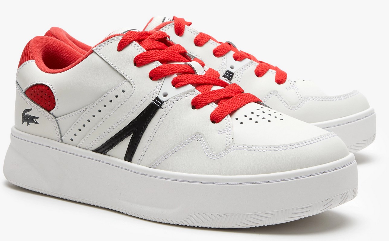 Sneakers L005 Lacoste en cuir avec détail coloré Blanc/Rouge pour Homme