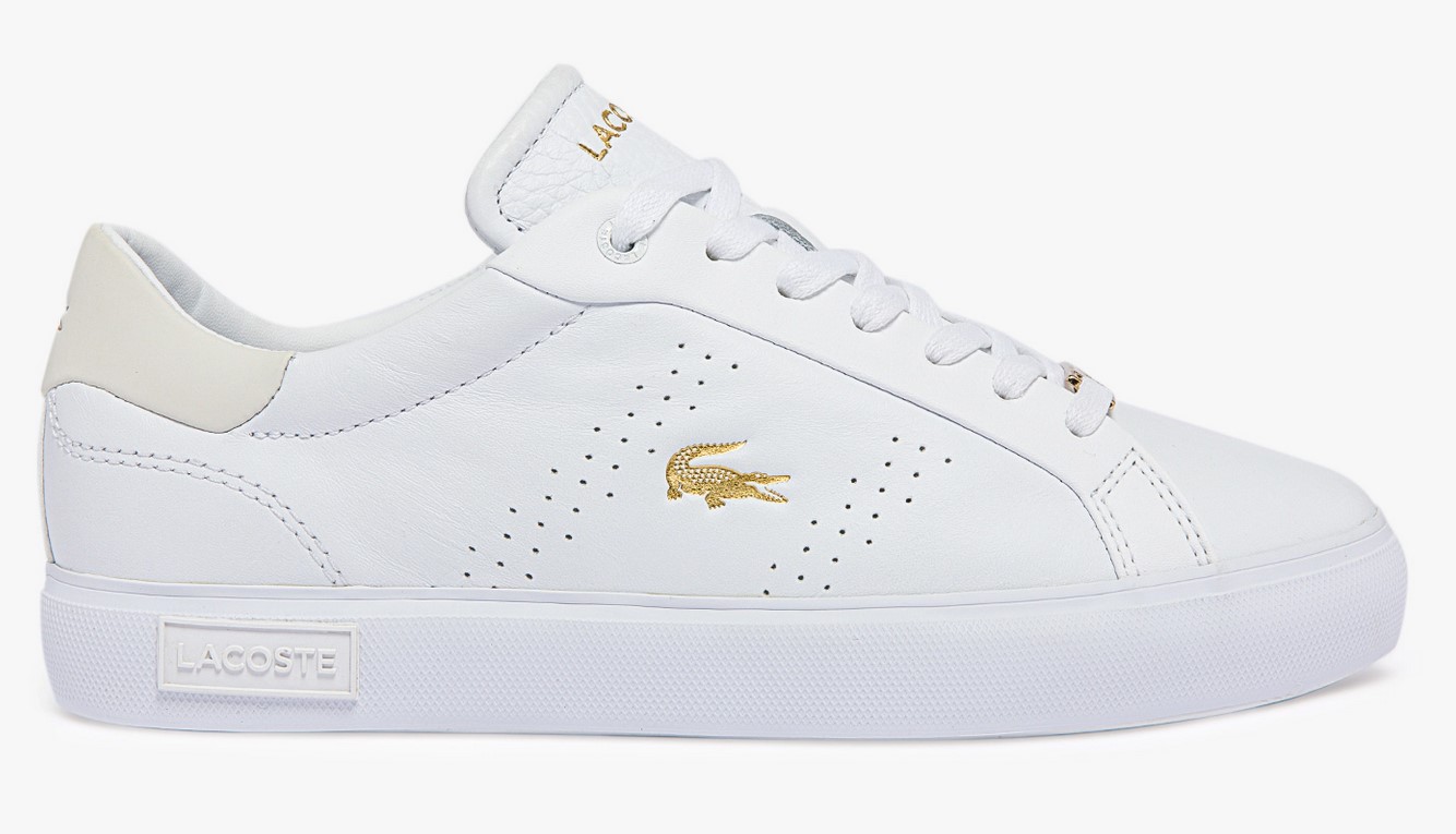 Sneakers Powercourt 2.0 Lacoste en cuir ton sur ton Blanc/Doré