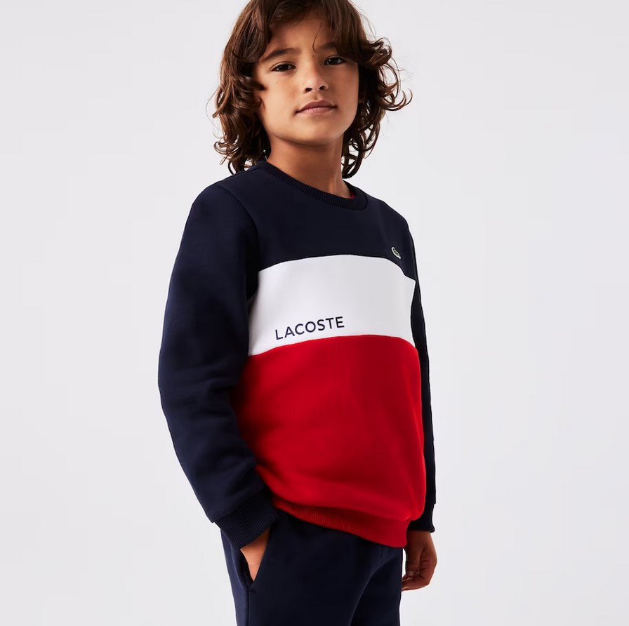 Sweatshirt Garçon à col rond et marquage Lacoste Bleu Marine/Blanc/Rouge 
