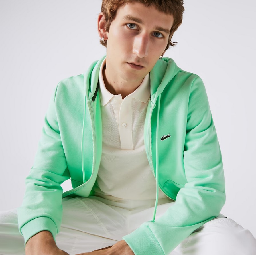 Sweatshirt Homme en molleton Lacoste avec poche kangourou Vert Clair