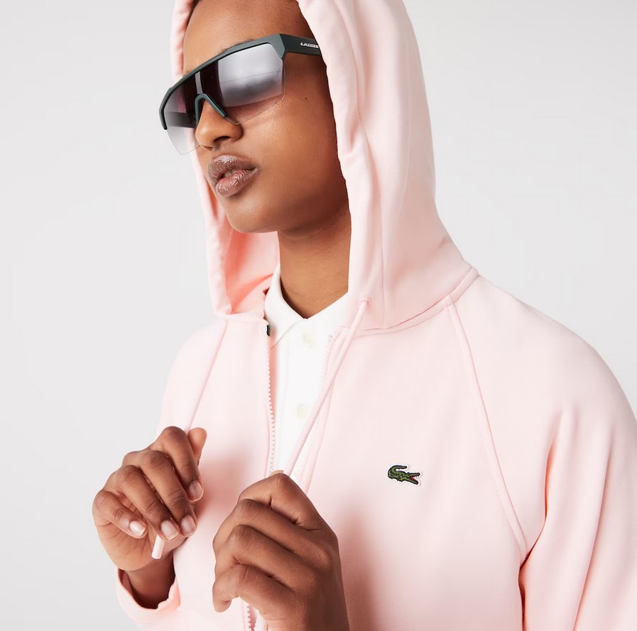 Sweatshirt zippé à capuche Femme Lacoste en molleton biologique Rose Pale