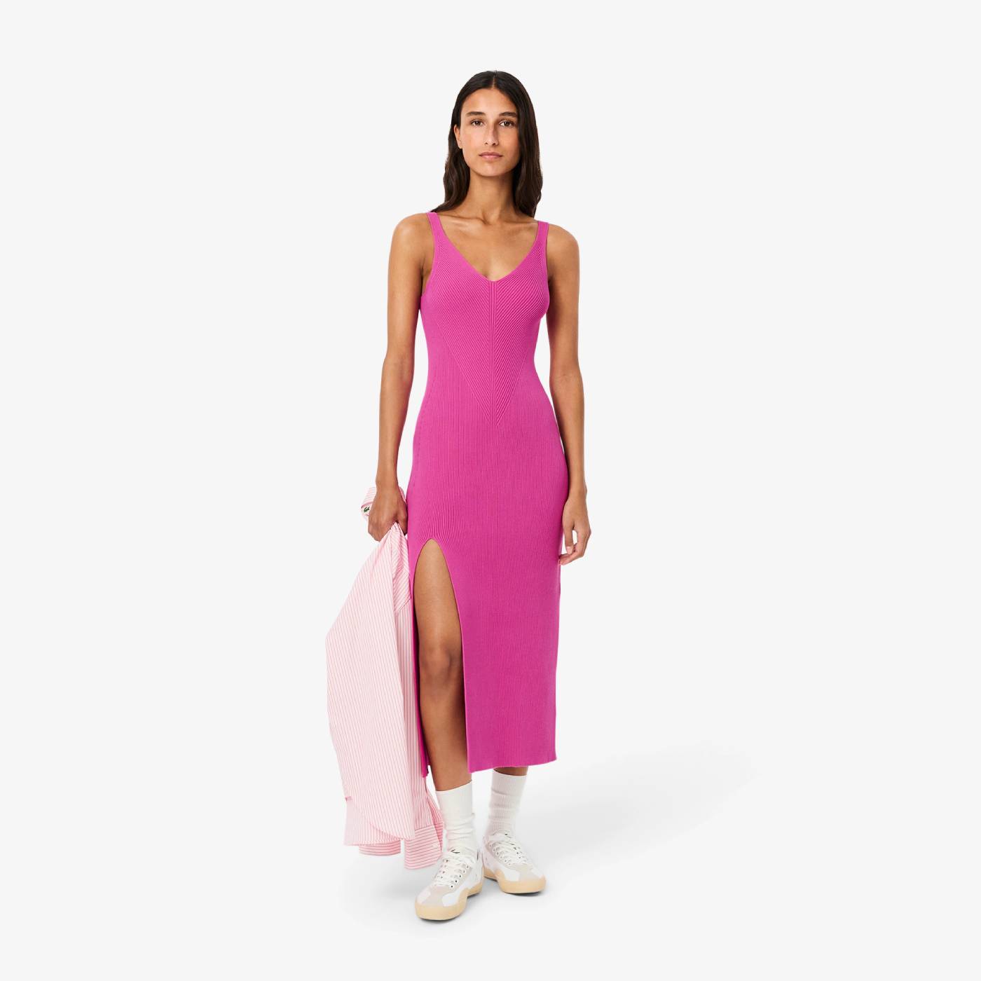 Robe longue côtelée sans coutures Femme Lacoste Rose