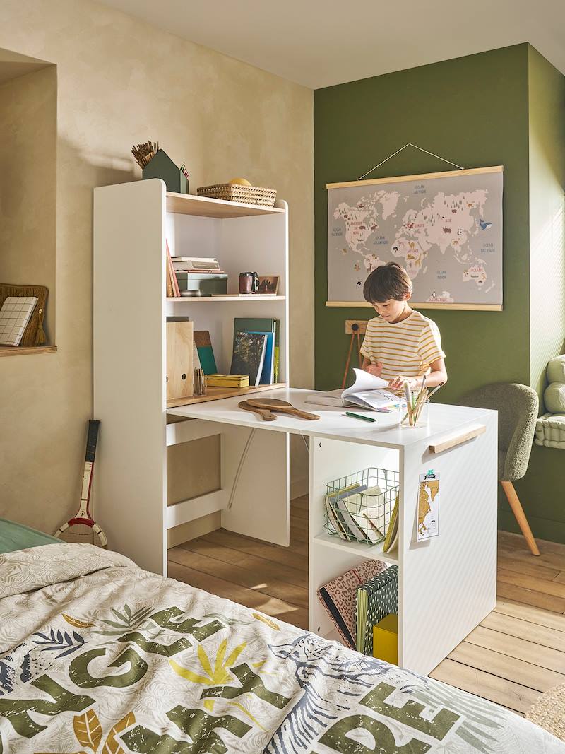 Bibliothèque MODULO avec bureau intégré blanc - Vertbaudet 