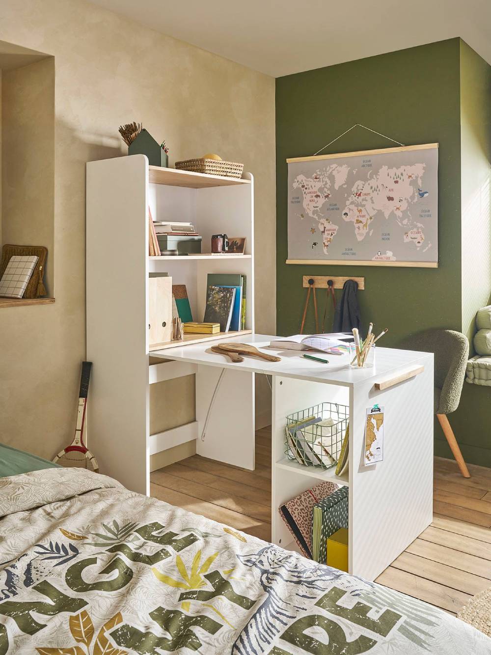 Bibliothèque MODULO avec bureau intégré blanc pas cher - Bibliothèque Enfant Vertbaudet