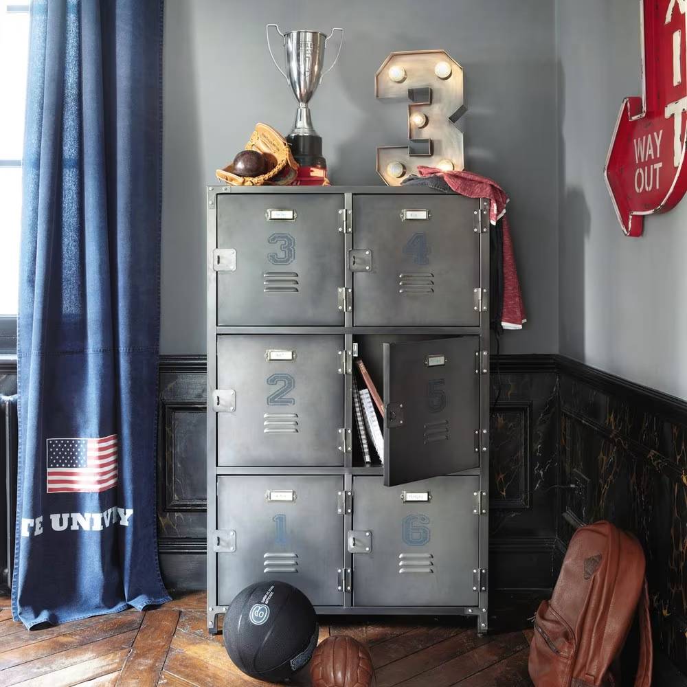 Cabinet de rangement industriel ANDREWS 6 casiers en métal - Maisons du Monde