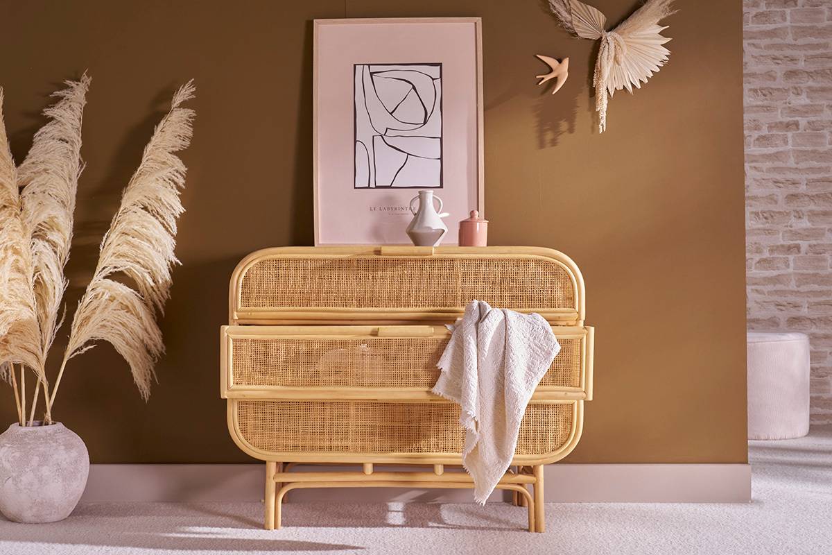 Commode LUWAK 3 tiroirs en rotin L100 cm - Miliboo