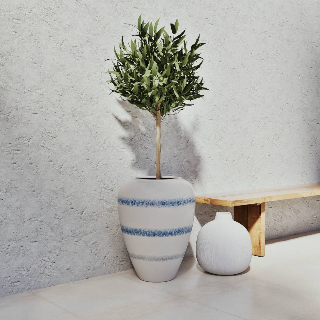 Grand Vase AQUASTI en grès blanc et bleu H64cm - Maisons du Monde