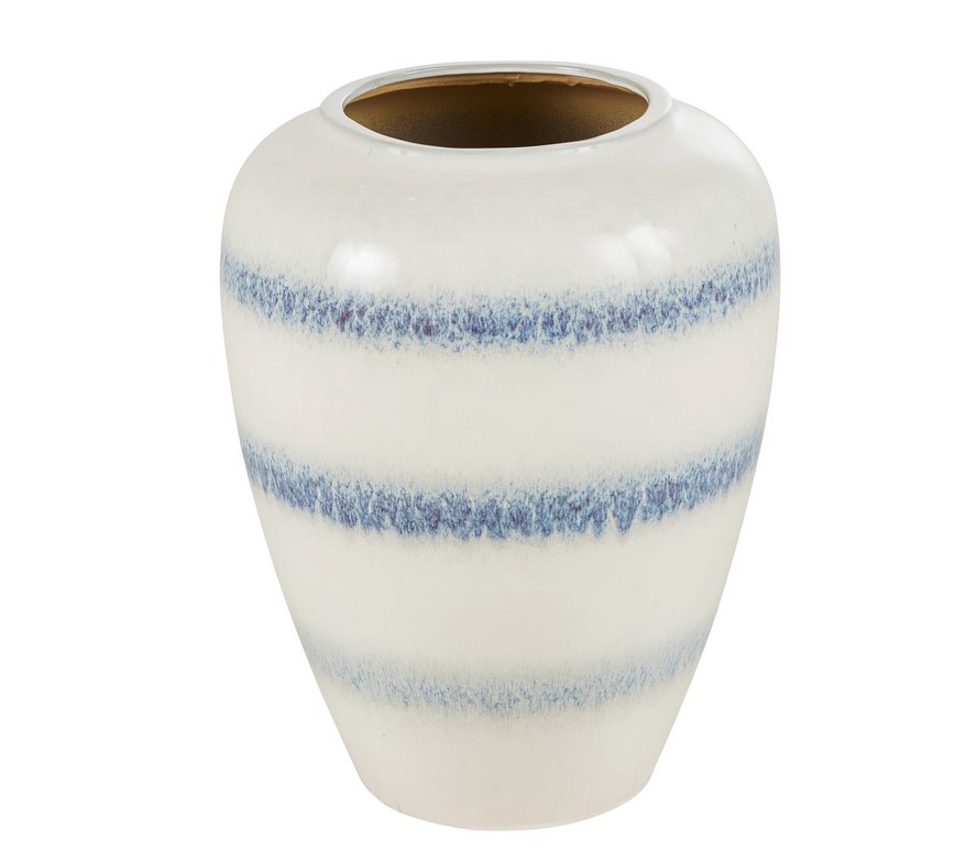 Grand Vase AQUASTI en grès blanc et bleu H64cm - Maisons du Monde