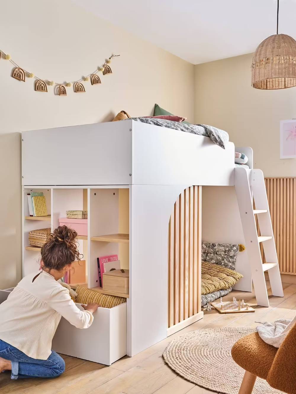 Lit mezzanine enfant PLAYFUL avec rangement blanc - Vertbaudet