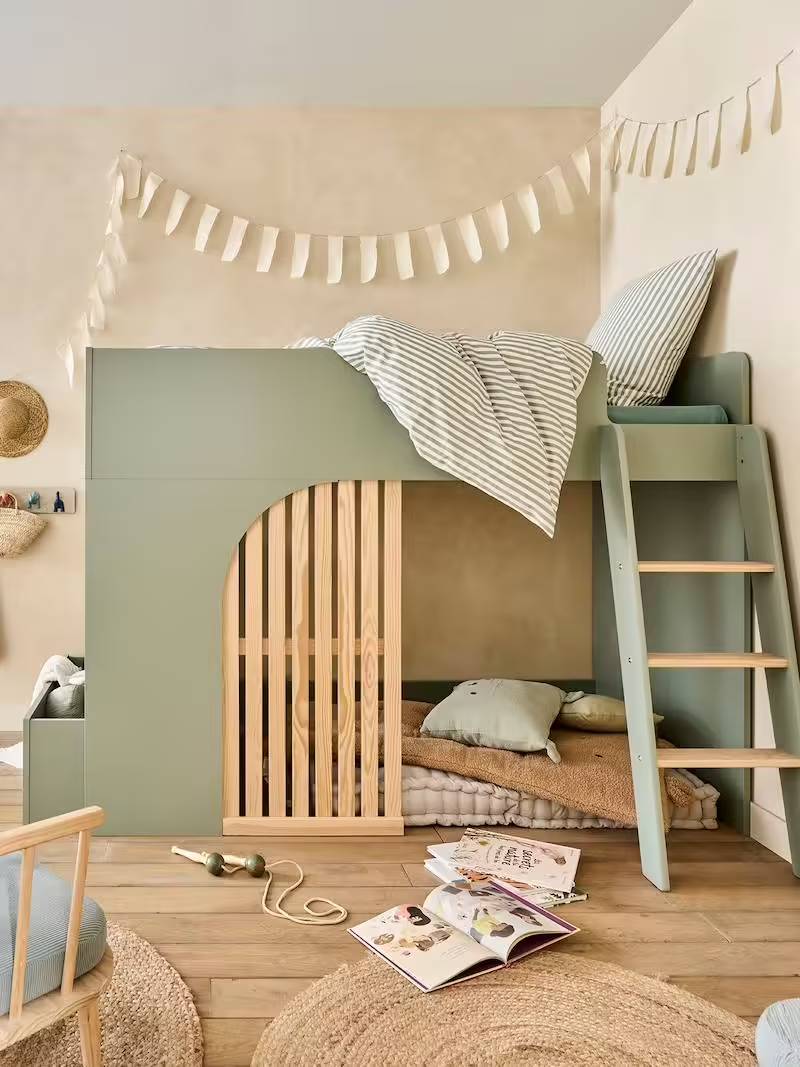 Lit mezzanine enfant PLAYFUL avec rangement vert - Vertbaudet