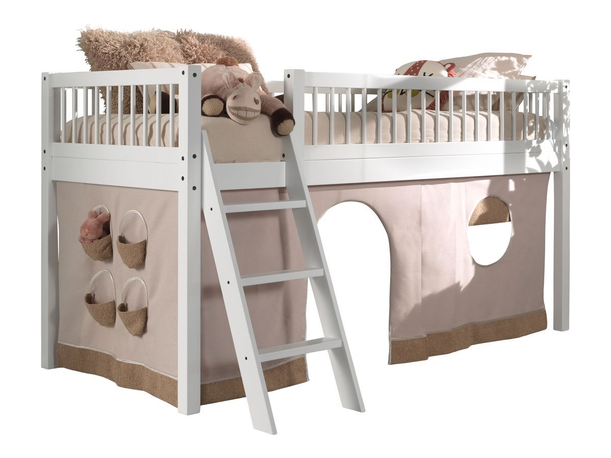  Lit mi-hauteur avec textile ADELIA bois massif de hêtre - BOBOCHIC