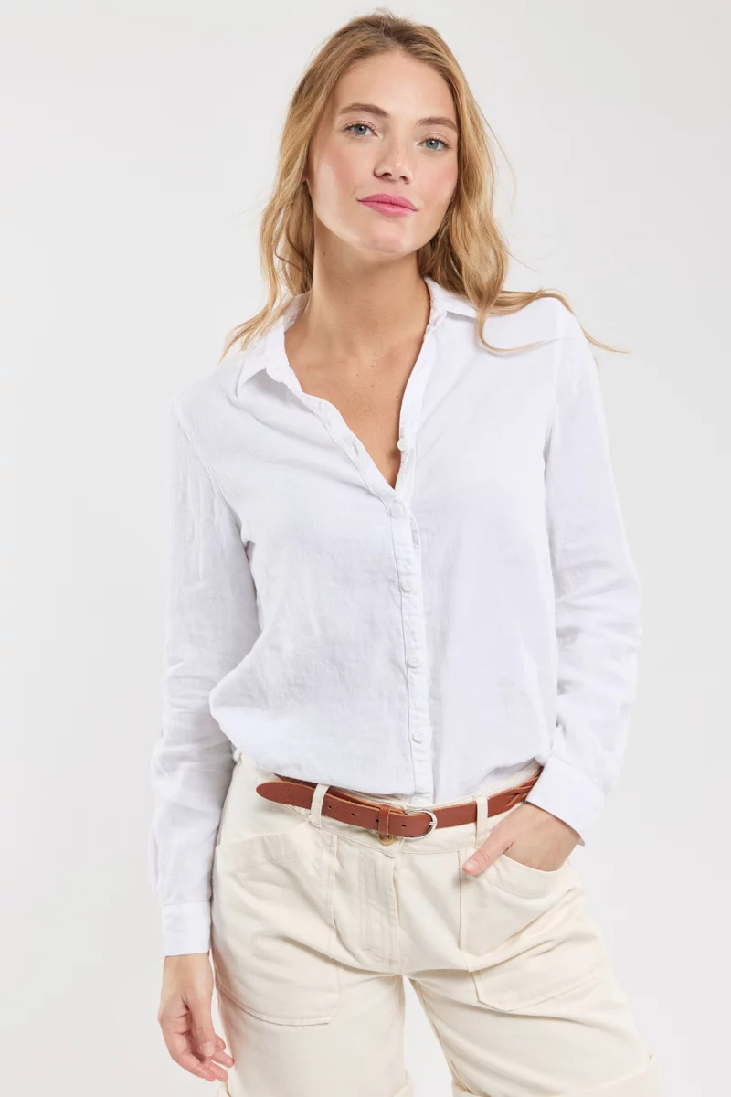 Chemisier Uni Lin Armor Lux Blanc