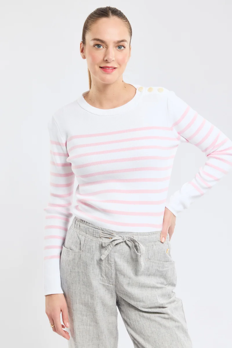 Pull marin rayé GROIX Femme Armor Lux en coton Blanc/Fairytale