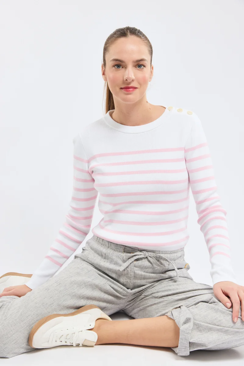Pull marin rayé GROIX Femme Armor Lux en coton Blanc/Fairytale