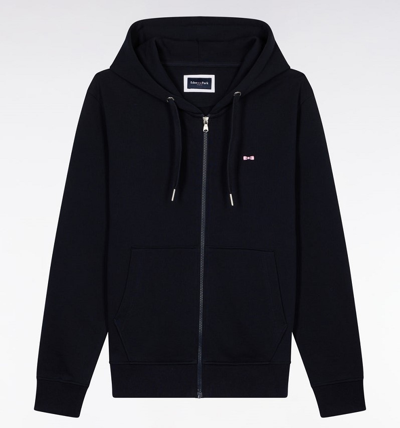 Sweatshirt zippé Homme Eden Park en molleton coton marine coupe droite