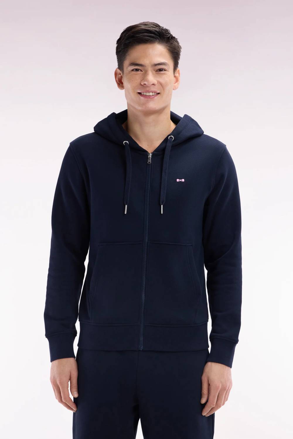 Sweatshirt zippé Homme Eden Park en molleton coton marine coupe droite