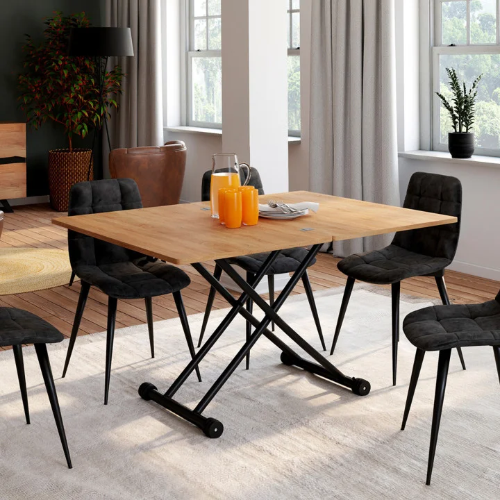 Table basse URBANA relevable en Table à manger rectangulaire bois et noir design industriel de ID MARKET