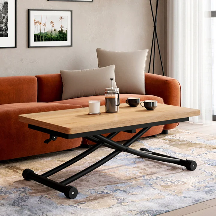 Table basse URBANA relevable en Table à manger rectangulaire bois et noir design industriel de ID MARKET