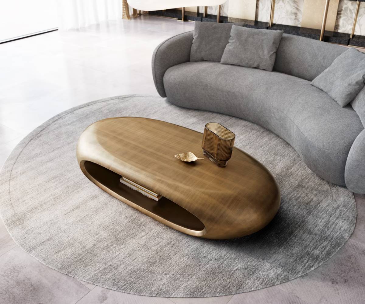 Table Basse SINOR Fibre de verre Or métallique brossé de DELIFE