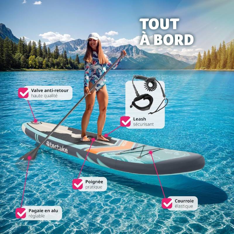 STAND UP PADDLE TECTAKE Planche de paddle debout 2en1 gonflable