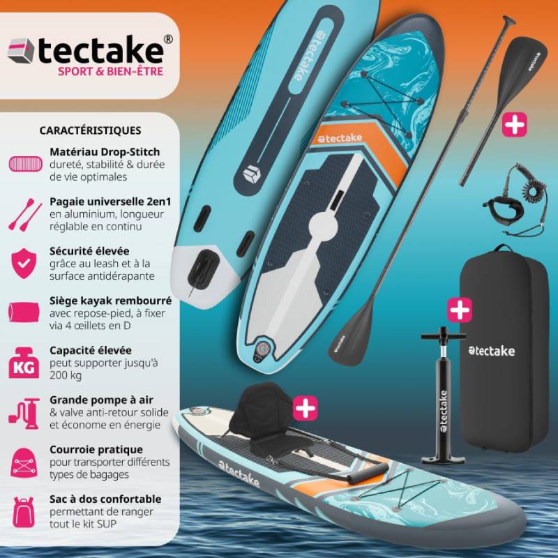 STAND UP PADDLE TECTAKE Planche de paddle debout 2en1 gonflable