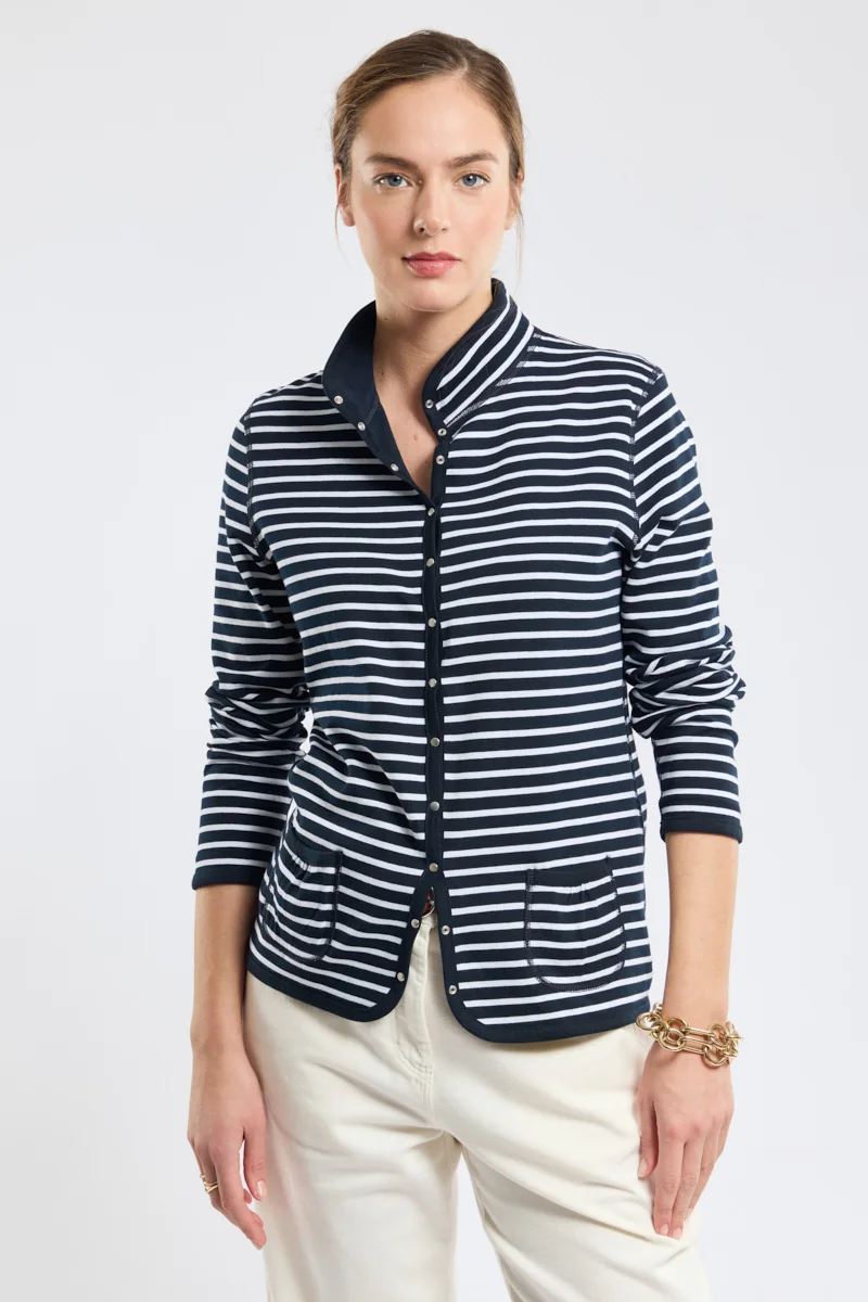 Veste réversible rayée Femme Armor Lux en coton Rich Navy/Blanc