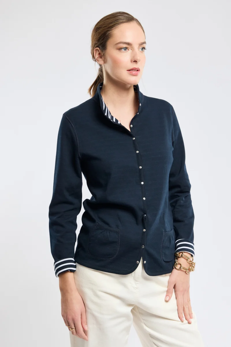 Veste réversible rayée Femme Armor Lux en coton Rich Navy/Blanc