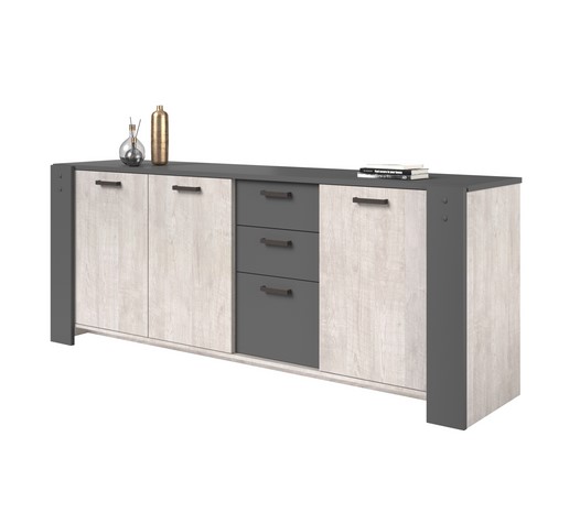 Buffet 3 portes 3 tiroirs STAN Beige et gris