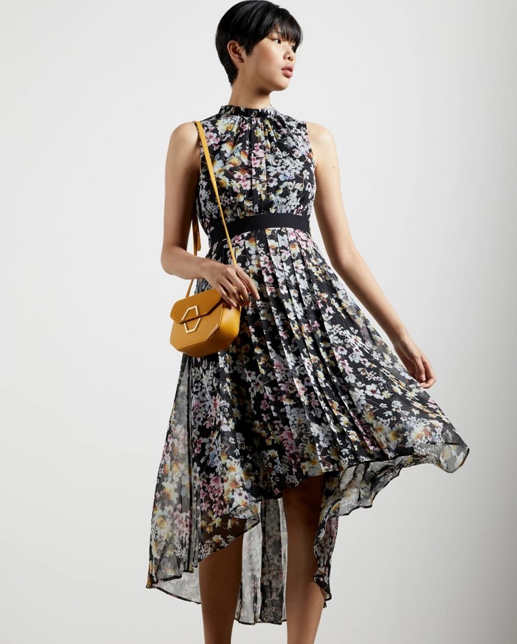 Ted Baker MALORIE Robe asymétrique imprimé Jasmine noir