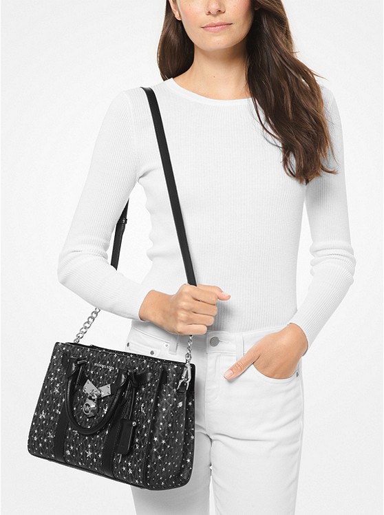 MICHAEL Michael Kors Petit sac porté main Nouveau Hamilton à logo orné d'étoiles Noir/Argent