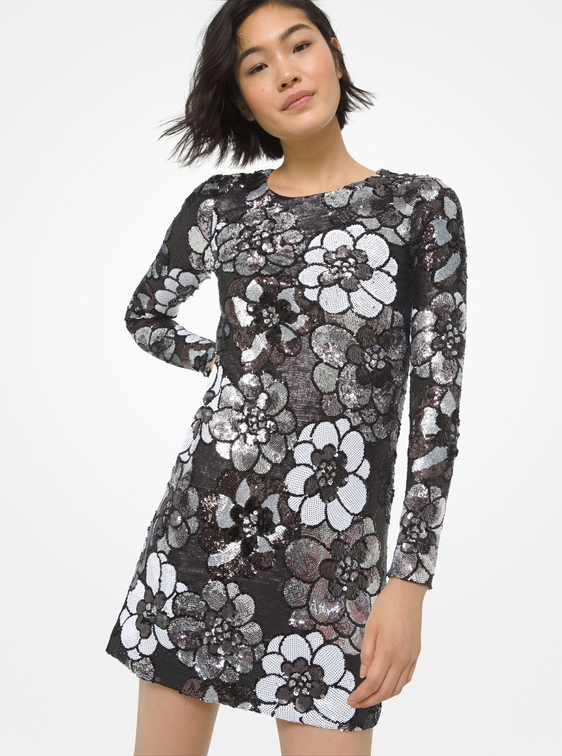 MICHAEL Michael Kors Mini-robe métallisée à sequins et motif floral Aluminium