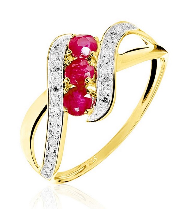 Bague Simma Or Jaune Diamant Et Rubis