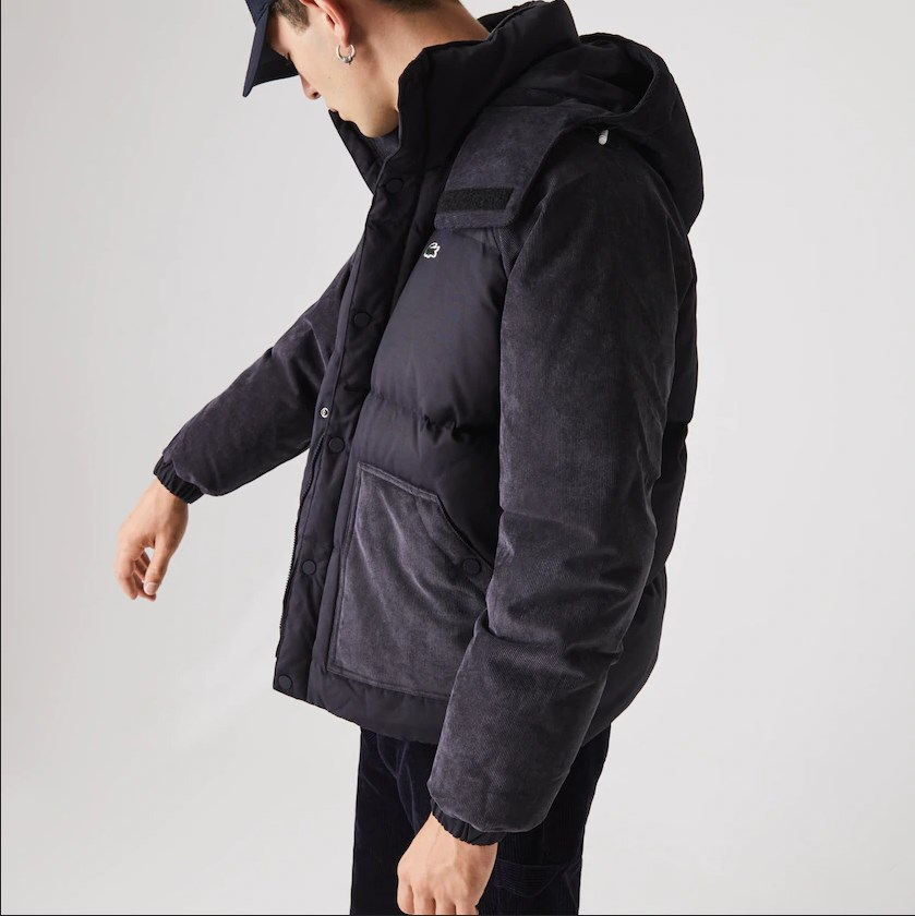 Blouson court à capuche Lacoste LIVE bi-matière uni marine